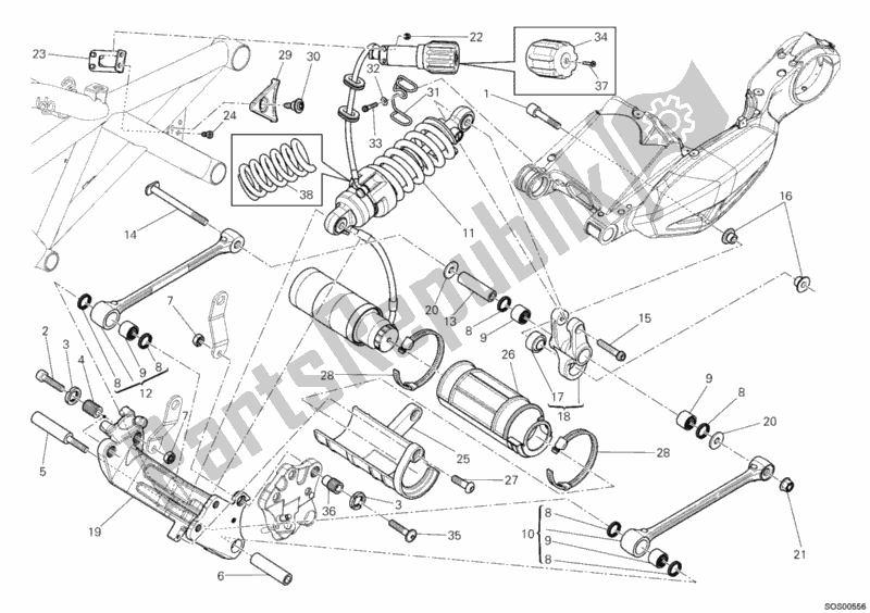 Tutte le parti per il Ammortizzatore Posteriore del Ducati Diavel USA 1200 2012